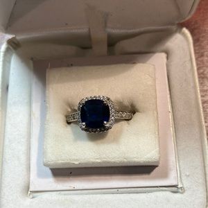 Sterling sapphire and diamond ring